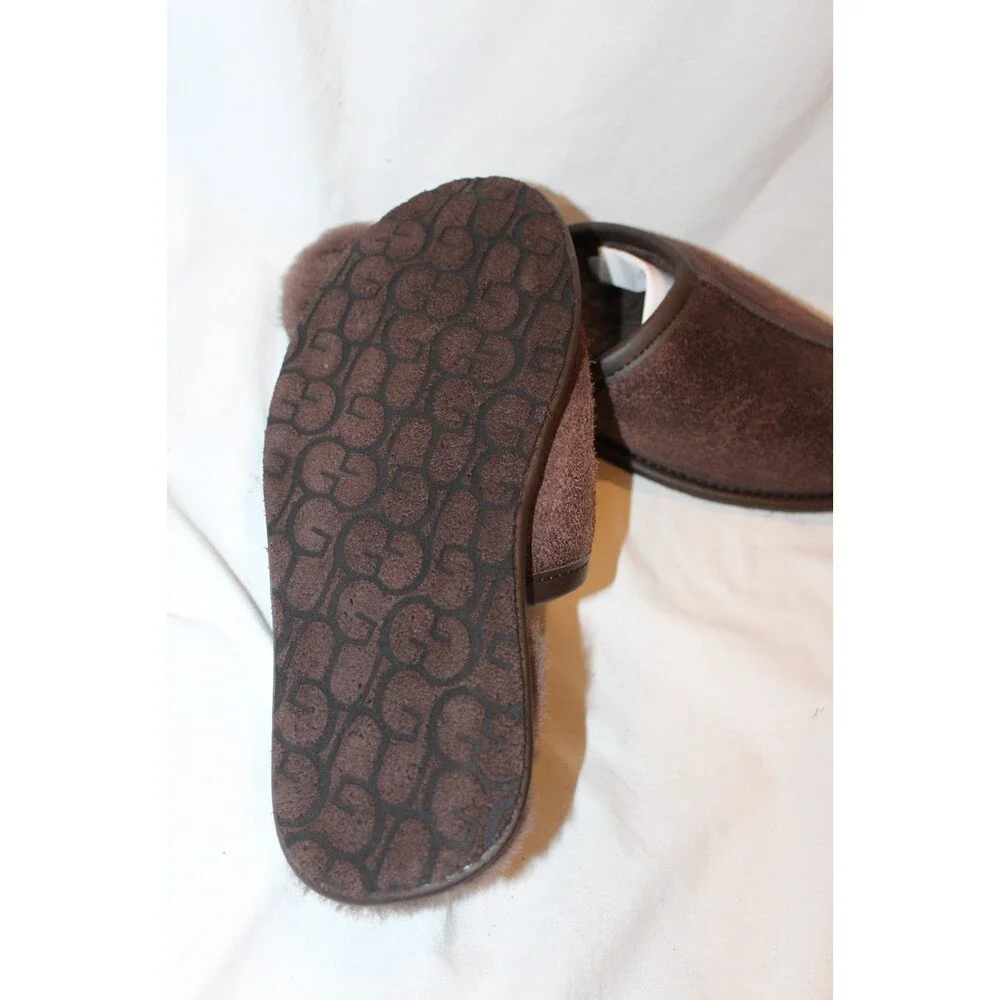 UGG MEN'S DISTRESSED LEATHER SHEARLING LINED LOGO SCUFF BROWN SZ 8 NEW